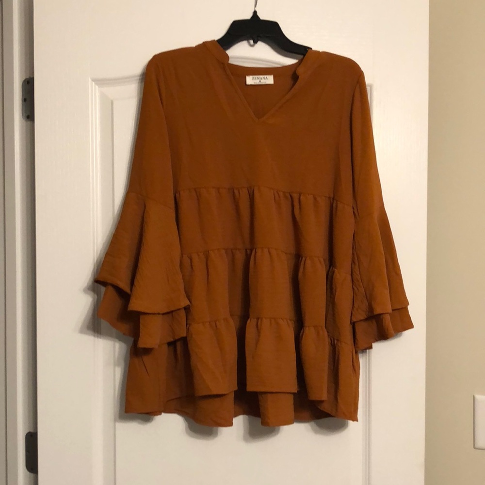 Zenana tiered blouse with bell sleeves